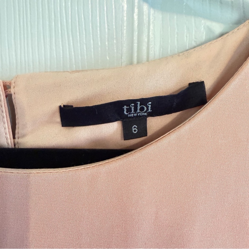 Tibi 100% Silk Blush Cape Dress Size 6 Minimalist Designer Shift Easter spring - Picture 4 of 11